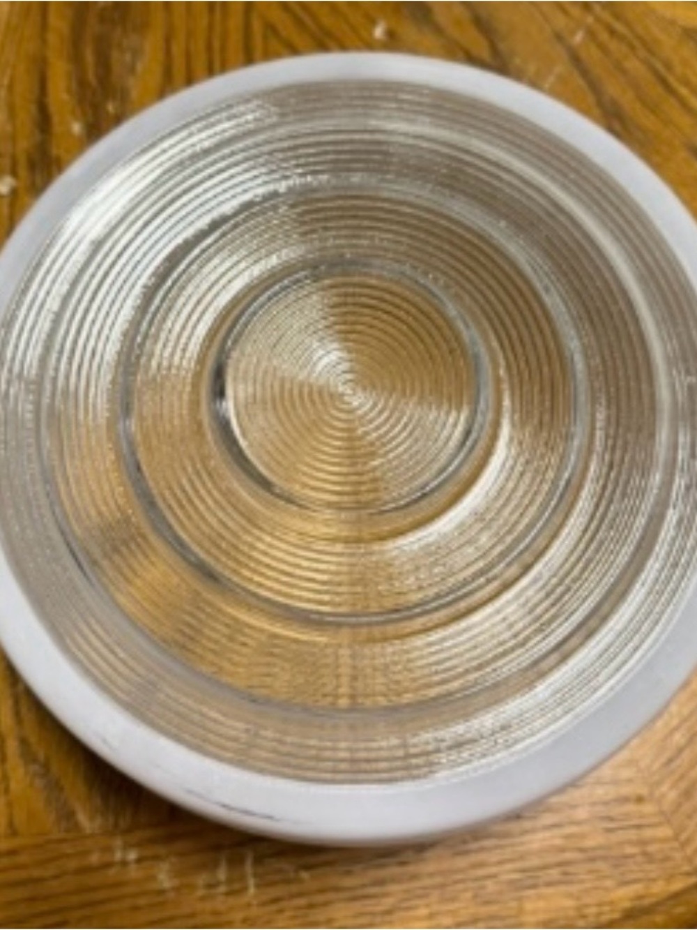 Vintage~1930s~Bullseye Light Cover Shade~Art Deco~Glass~Frosted Ribbed Drum